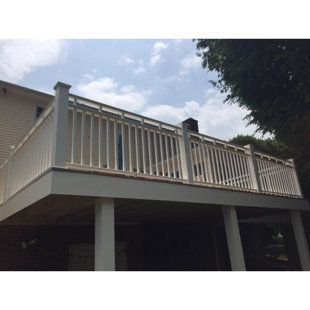 Porch Stair Railing, Porch Fence, Deck Stair Railing, Porch Stairs, Vinyl Railing, Pvc Decking, Outdoor Fencing, Railing Ideas, White Fence