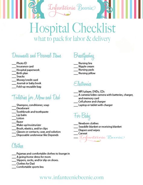 This is a HOSPITAL CHECKLIST by INFANTEENIE BEENIE™ to help parents plan for their soon to be bundle of joy.  Many baby blessings!  Love, Missy Don't forget to pack your Infanteenie Beenie™~  the only hat guaranteed to fit and stay snug to all newborns.  www.infanteeniebeenie.com Packing List Free Printable, Hospital Checklist, Use Your Words, Pregnancy Info, Hospital Bag Checklist, Pregnancy Labor, Getting Ready For Baby, Delivery Bag, Baby Hospital