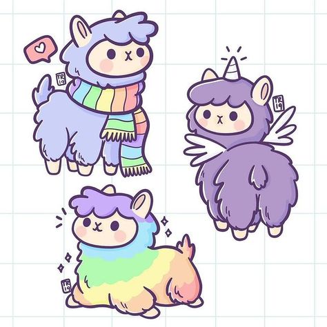 Fave • Instagram Chubby Animals, Alpaca Drawing, Rainbow Drawing, Magic Rainbow, Cute Alpaca, Vinyl Sticker Design, Magical Rainbow, Stickers Aesthetic, Oita