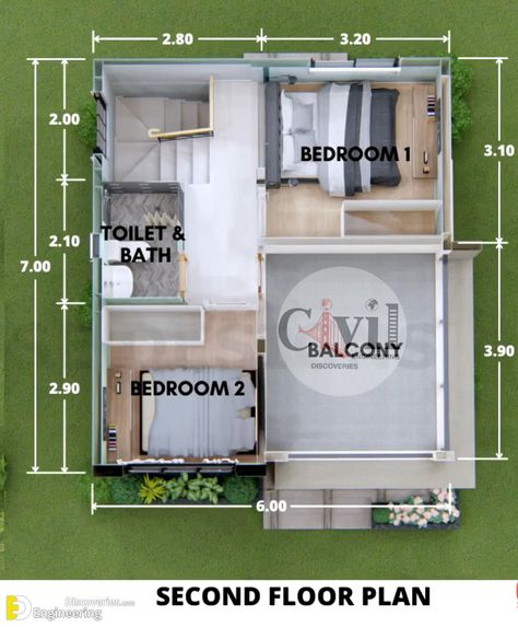 Small 2-Storey House Design 6.0m x 7.0m With 3 Bedrooms | Engineering Discoveries Small House Design Floor Plan, House Plans 2 Storey, Double Storey House Plans, Small House Exteriors, 3 Storey House Design, Double Storey House, 2 Storey House Design, Modern Floor Plans, 2 Storey House