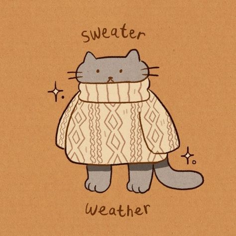 Cat In Sweater Drawing, Autumn Cat Art, Fall Cat Drawing, Fall Aesthetic Illustration, Cute Fall Drawings, Fall Illustration, Fall Drawings, Winter Illustration, Baltimore Maryland