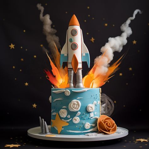 Rocket Ship Cupcakes, Space Shuttle Birthday Cake, Spaceship Cake Ideas, The Astronaut Cake, Rocket Ship Birthday Cake, Outer Space Cakes, Rocket Cakes For Boys, Space Theme Cake Kids, Nasa Cake