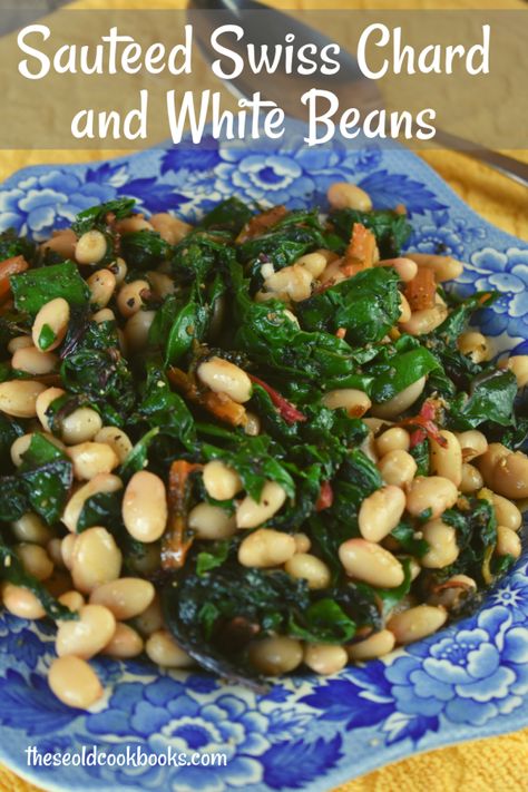 Swiss Chard Recipes Easy, Green Vegetable Recipes, Rainbow Chard Recipes, Sauteed Swiss Chard, White Bean Recipes, Swiss Chard Recipes, Old Cookbooks, Chard Recipes, Rainbow Chard