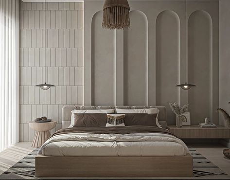 Contemporary WABI-SABI BEDROOM on Behance Bed Back Wall Design Master Bedrooms Modern, European Style Bedroom Design, Bed Back Wall Design Modern, Modern Contemporary Bedroom Design Ideas, Simple Modern Bedroom Design, Master Bed Wall, Modern Bedroom Design Behance, Behance Bedroom, Luxury Japandi Bedroom