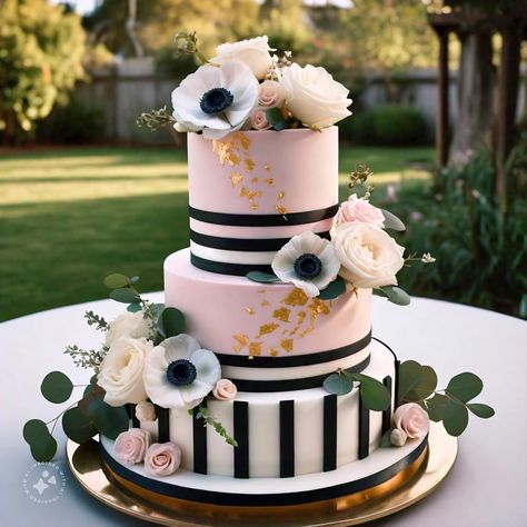 Gold And Black Wedding Cake, Wedding Cake 2 Tier, Cake 2 Tier, Gold And Black Wedding, Black Wedding Cake, Blush Pink Weddings, Black Wedding, Pink Wedding, Gold Wedding