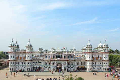 Birth Place of Mata Sita - Janaki Mandir, Dhanusa District, NEPAL   According to legends, King Janak ruled this area (called Videha) during the Ramayana period. His daughter Janaki (Sita), during her swyambar, had chosen Lord Rama as her husband, and become queen of Ayodhya. There marriage ceremony had occurred in the nearby Temple. Nepal Travel, Hindu Temple, Once In A Lifetime, Tour Packages, Pilgrimage, Heritage Site, World Heritage, Tourist Attraction, Lisbon