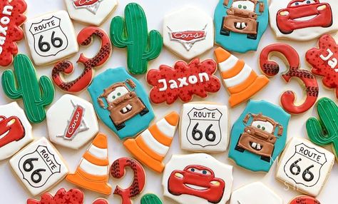 Megan’s Bake shop on Instagram: “Another cars set in the books.  I super appreciate that my customs trust me to take a theme and do what I want with it ♥️ it’s the best!  I…” Sugar Cookie Party, Flavored Cookies, Assorted Cookies, Decorated Sugar Cookie, Cars Logo, Cookie Party Favors, Car Cookies, Disney Cookies, Cars Theme Birthday Party