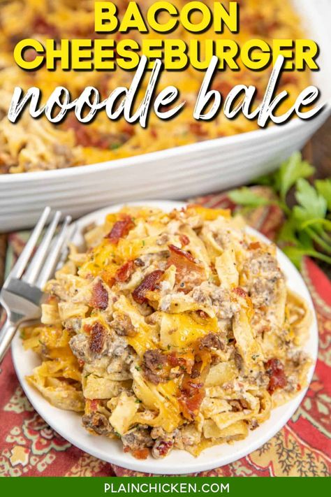 Canned Bacon, Noodle Bake, Broccoli Cheese Casserole, Burger Toppings, Plain Chicken, Bacon Cheeseburger, Easy Casserole, Chicken Pot Pie, Cream Of Chicken Soup