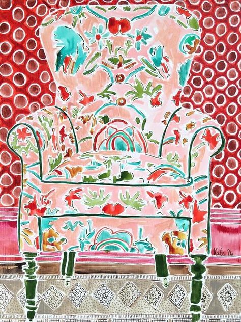 Kate Lewis, Soyut Sanat Tabloları, Art Chair, Wow Art, Watercolor Canvas, Red Wallpaper, Funky Art, Interior Art, Whimsical Art