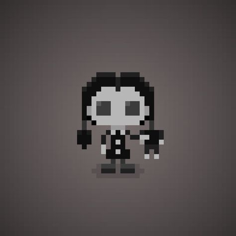 Famous Characters in Pixel Art • Wednesday Friday Addams from "the Addams Family 1964 Tv Series" #pixelart #pixel #addams #wednesday #friday #16bit #tliveactionmovie #tvseries #lisaloring #movie #1964 #blackandwhite #tv #theoluk #supernatural #horror #macabre #girl #black Addams Family Perler Beads, Wednesday Hama Beads, Wednesday Perler Bead Patterns, Wednesday Addams Pixel Art, Addams Family Pixel Art, Wednesday Addams Perler Beads, Wednesday Pixel Art, Horror Movie Pixel Art, Pixel Art Horror