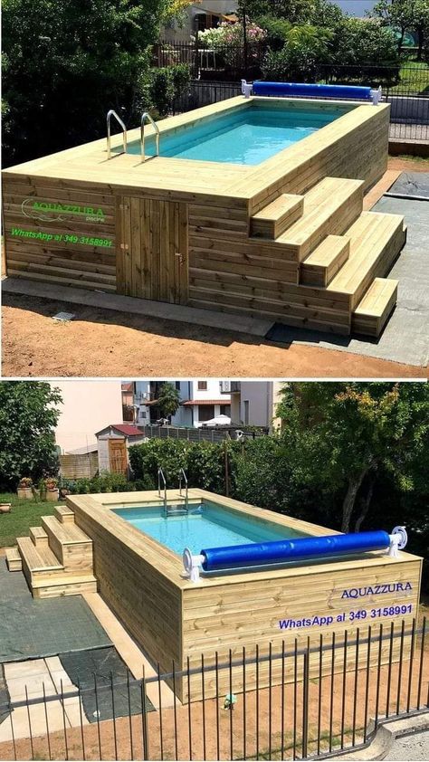 Piscina Pallet, Design Per Patio, Pool Deck Plans, Intex Pool, Diy Swimming Pool, Above Ground Pool Landscaping, Small Pool Design, Above Ground Pool Decks, Backyard Remodel