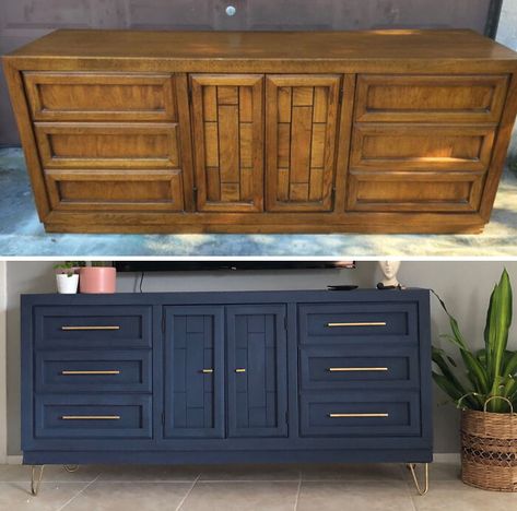 Paint Colors For Dressers Ideas, Tv Cabinet Refurbished, Diy Tv Cabinet, Redesigned Furniture, Black Credenza, Furniture Remodel, Paint Decor, Dresser Refinish, Dresser Ideas