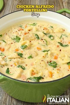 Chicken Alfredo Tortellini Soup, Alfredo Tortellini Soup, Chicken Alfredo Tortellini, Alfredo Tortellini, Recipes Winter, Soup Video, Slow Roasted Italian, Creamy Soups, Chicken Tortellini Soup