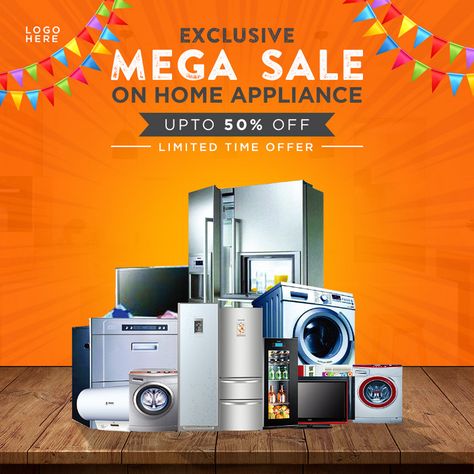 Home Appliances Advertising Poster, Electronic Appliances Creative Ads, Home Appliances Social Media Design, Electronics Poster Design, Electronics Social Media Post, Offers Poster Design, Offer Poster Design Ideas, Home Appliances Advertising, Home Appliances Design