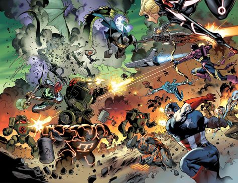 Fear Itself spread Marvel Portraits, Avengers Symbols, Marvel Avengers Bedroom, Stuart Immonen, Fear Itself, Marvel Avengers Comics, Marvel Background, Group Shots, Marvel Villains