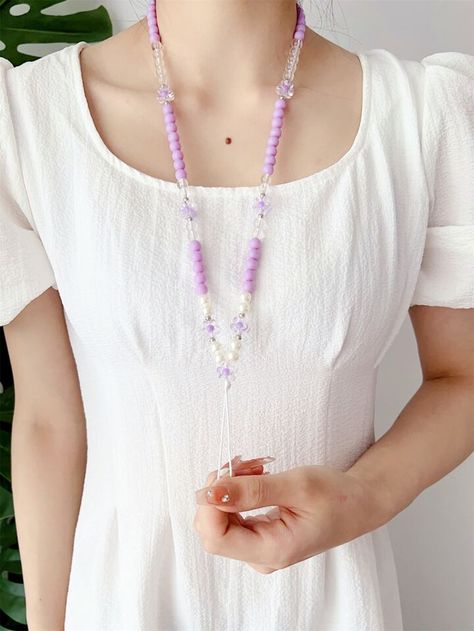 Faux Pearl Decor Beaded Phone Lanyard | SHEIN USA Beaded Phone Lanyard, Anting Manik, Strap Mask, Lanyard Necklace, Kawaii Phone Case, Diy Jewelry Unique, Beaded Necklace Diy, Bead Charms Diy, Pearl Decor