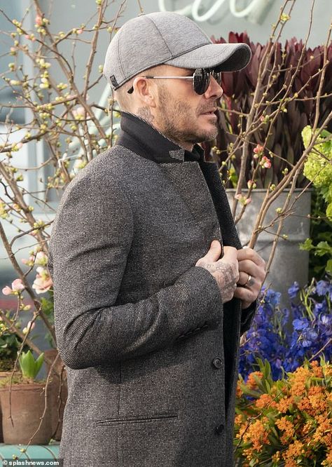 Let's go: He was seen hiding his features behind a baseball cap and sunglasses while making a hasty exit Cap Men Fashion, David Beckham Style, Mens Fashion Coat, Charming Man, Baseball Caps Mens, Outfits With Hats, David Beckham, Gentleman Style, Baseball Caps