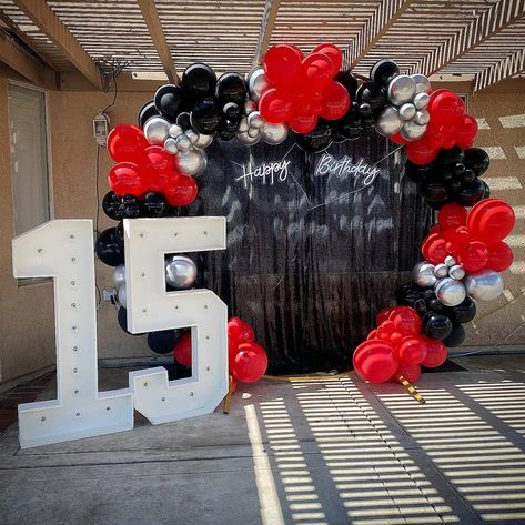 Boy 15th Birthday Party Ideas, 15th Birthday Party Ideas For Boys, Black And Red Decor Party Ideas, Boys 15 Birthday Party Ideas, 15 Birthday Party Ideas, F1 Party, Sweet 16 For Boys, 15 Birthday Party