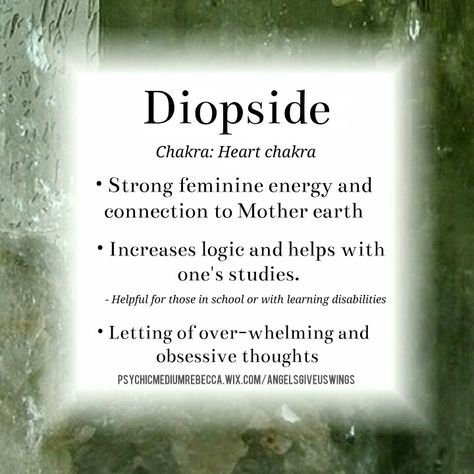 Diopside crystal meaning Identifying Crystals, Spiritual Mentor, Crystal Clusters, Crystal Properties, Gemstone Properties, Tarot Reader, Psychic Medium, Psychic Development, Crystals Healing Properties