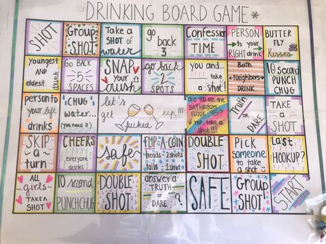 Drinking Roulette Game Diy, Drunk Game Board Ideas, Drink Games, Bonfire Birthday Party, Drunk Jenga, Drinking Board, Drunk Games, Alcohol Games, Drinking Board Games