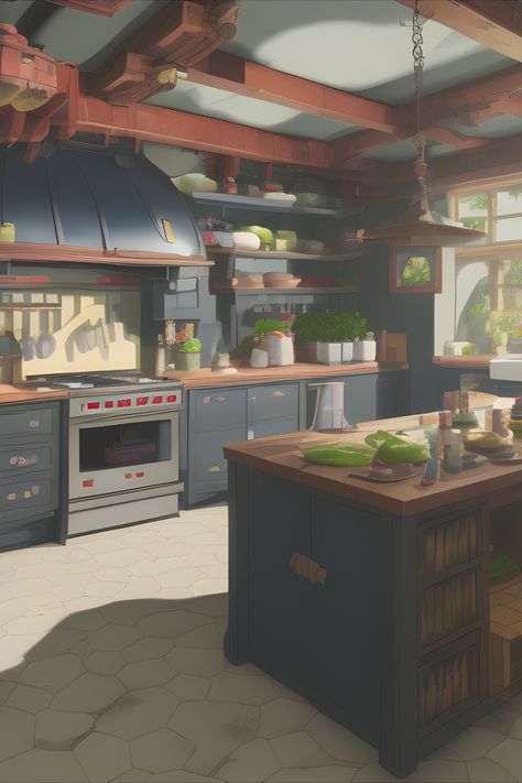 Cottage in the woods with a wonderful kitchen. -Stable Diffusion AI Art Ponyo House Interior, Studio Ghibli Kitchen, Studio Ghibli House, Ghibli Kitchen, Ghibli Wallpaper, Wallpaper Kitchen, Set Dressing, Cottage In The Woods, Kitchen Concepts