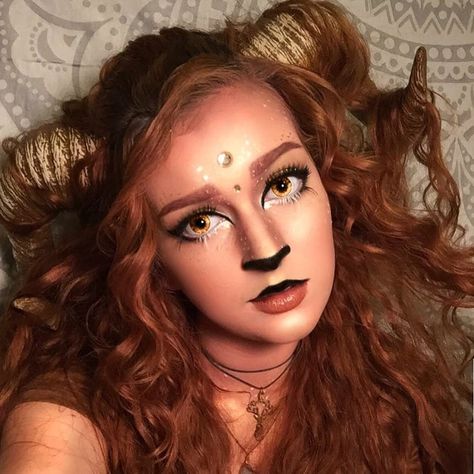 Goat Makeup Halloween, Baphomet Makeup, Baphomet Costume, Goat Makeup, Capricorn Makeup, Capricorn Costume, Sheep Makeup, Zodiac Costume, Faun Makeup