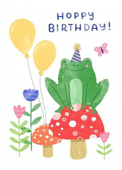 Happy Birthday Drawings, Happy Birthday Illustration, Punny Cards, Frog Illustration, Happy Birthday Art, Frog Drawing, Poster Diy, Birthday Illustration, Bday Cards