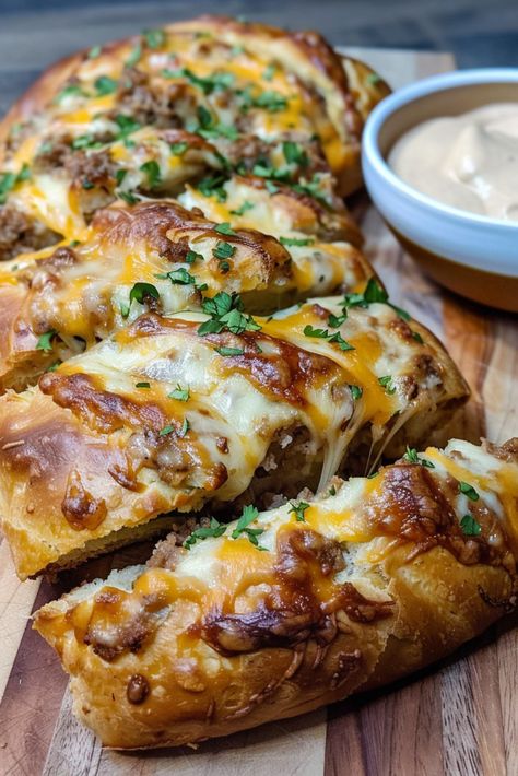 Trash Bread, Cheeseburger Garbage Bread, Garbage Bread Recipe Ideas, Garbage Can Crackers, Breakfast Garbage Bread, Buffalo Chicken Garbage Bread Recipe, Garbage Bread Recipe, Cheeseburger Meatloaf Recipes, Garbage Bread