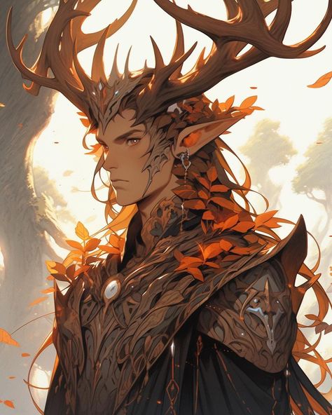 King Oberon Art, Fae Male Character Inspiration, Eladrin Male, Oberon Fairy King, Man With Antlers, Fae King, Fairy King, Dragon Half, Male Design