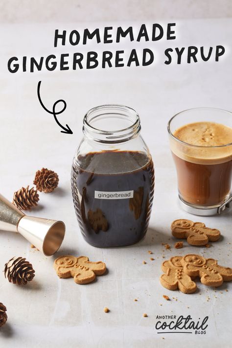 This gingerbread syrup, made with sweet molasses, fresh ginger, and a blend of seasonal spices, will infuse a festive spirit and the flavor of freshly baked gingerbread cookies into your holiday drinks. Homemade Gingerbread Coffee Syrup, Fall Simple Syrup Recipes, Homemade Gingerbread Syrup, Gingerbread Simple Syrup Recipe, Gingerbread Simple Syrup, Gingerbread Syrup Recipe, Gingerbread Syrup Cocktail, Gingerbread Syrup For Coffee, Simple Syrup Flavors