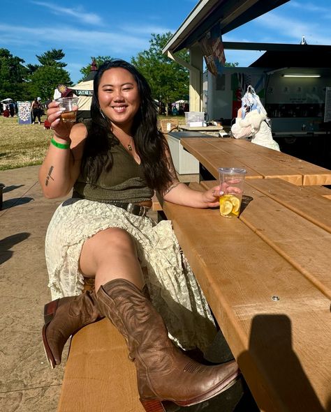 Mead 🍯🍻 myself and I: baby’s first #renfaire 🏰 Nothing I love more than dressing up for an event and especially one with a THEME ✨ It was a hot day at the @njrenfaire so I wanted my outfit to be breezy as well as on theme. Major kudos to the folks who went ALL OUT with their costumes • top: @americaneagle • skirt: @freepeople the French courtship half slip • boots: @tecovas Annie boots in cafe •bag: @coach patchwork shoulder bag that I’ve literally had since like 2005 • earrings: @garde... Tecovas Annie, Half Slip, Hot Day, My Outfit, Love More, Mead, Hot Days, Free People, Dress Up