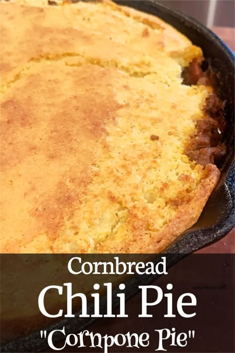 Follow Aunt Erma's timeless recipe for Cornbread Chili Pie, a Southern classic also known as Corn Pone Pie.  Not only is every spoonful of this preparation filled with the rich flavors of chili and cornbread, but it also carries the warmth of a meal baked with love in a cast iron skillet.. #CornbreadChiliPie #CornponePie #CornbreadToppedChili #CastIronRecipe #ChiliCornbreadCasserole #myturnforus Cornbread Chili Pie, Chili Pie Recipe, Chili Cornbread Bake, Cornbread Pie, Cornbread Chili, Chili Cornbread Casserole, Chili Cornbread, Chili Pie, Chili Casserole