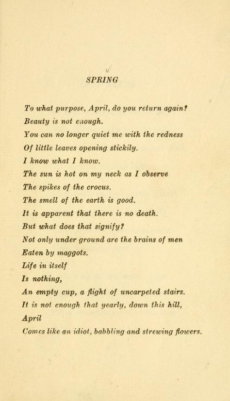 Second April- Edna St Vincent Millay "Spring" Real Poetry, April Poetry, Edna St Vincent Millay, Short Poetry, Modern Poetry, Eternal Return, Literature Teacher, National Poetry Month, Spring Song