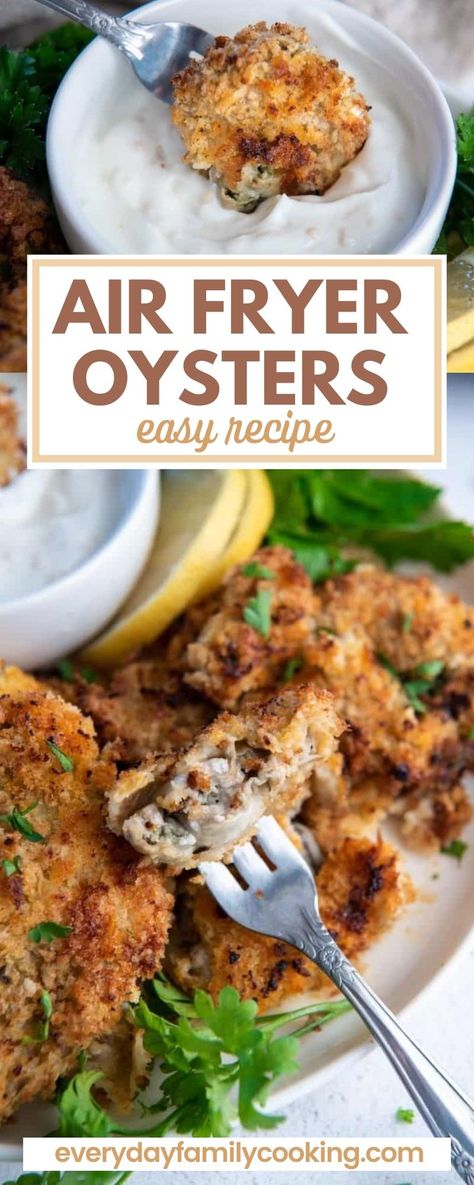 Air fryer oysters are sure to be the next hit appetizer at your parties. The oysters are breaded in a light coating then cooked up in the air fryer. They come out crispy, light, and full of flavor! Seafood lovers will be impressed with just how delicious oysters in the air fryer can be. They are great for either a snack or as the main meal! Air Fryer Oyster Recipes, Air Fryer Fish Recipes, Cooked Oysters, Air Fryer Fish, Air Fryer Cooking Times, Oyster Recipes, Fried Oysters, Air Fried Food, Air Fry Recipes