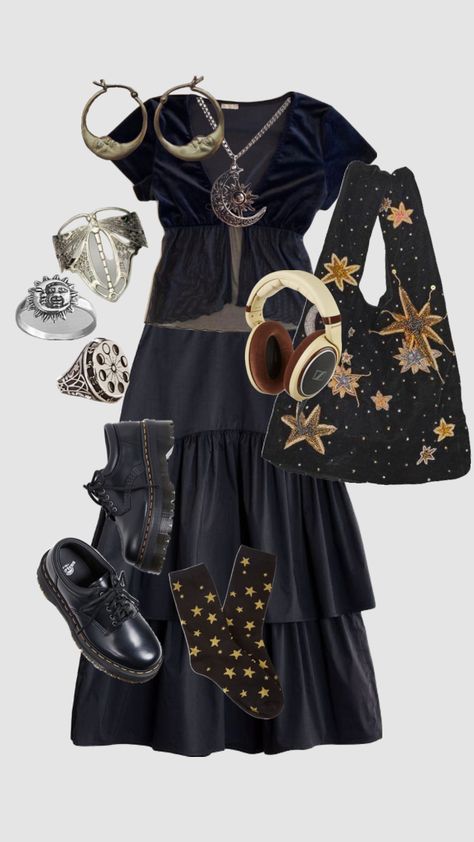 #whimsigoth #aesthetic #outfit Whimsigoth Witch Outfit, Winter Outfits Whimsigoth, Dark Whimsical Aesthetic Outfit, Light Whimsigoth Outfits, Whismgoth Aesthetic, Whimsigoth Outfits Winter, Whimsicraft Outfit, Whimsigoth Aesthetic Fashion, Wimsey Goth Outfit