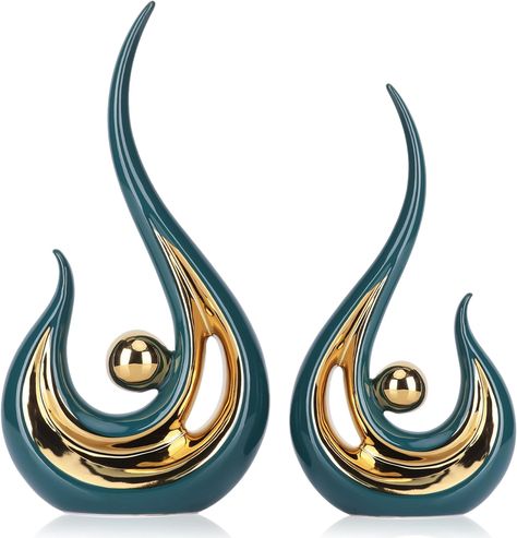 Amazon.com: Teal Statue Home Decor Accent, Green Gold Aesthetic Art Kitchen Accessories Decor, Modern Center Pieces Decoration for Table, 2 Pc Abstract Art Ceramic for Tv Stand Table Decorations for Living Room : Home & Kitchen Black And Gold Home Decor, Black And Gold Home, Ceramic Statue, Gold Home Decor, Ceramic Decor, Blue And Gold, Black And Gold, Abstract Art, Coffee Table