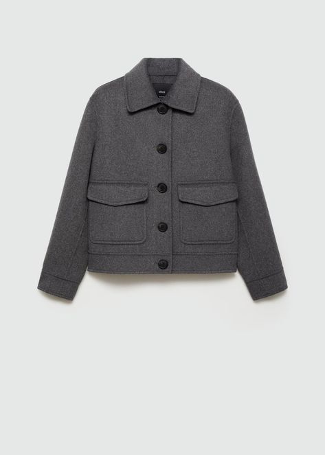 Wool-blend jacket with pockets - Woman | MANGO United Kingdom | MANGO (UK) Wool Jacket Outfit, Pre Fall Outfits, Stylish Coat, Fall Denim, Wool Blend Jacket, Grey Coat, Jacket Outfit, Autumn Outfit, Mixing Fabrics