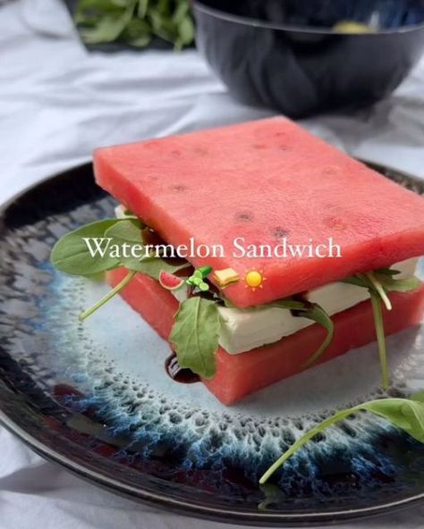 Healthy | Vegan | Recipe on Instagram: "Trying the viral watermelon pickle sandwich and it is so good!! 🍉🥒 I never thought that pickles and watermelon would match so well together. You have to try it! ☀️

By @tinka.video

Ingredients:
- Watermelon
- Pickles
- Vegan Feta cheese
- Arugula
- Balsamic

Follow for more fruity recipe trends ✨

#watermelon #watermelonsandwich #sandwich #watermelonfeta #pickle #viral #viralrecipes #fruits #fruitlover #healthysnacks #healthyrecipes #easysnack #quicksnack #healthydessert #healthyfood #dessert #snack #healthytreat #summersnacks" Sandwich With Pickles, Watermelon Snacks, Watermelon Sandwich, Watermelon Tuna Vegan, Savory Watermelon Recipes, Arugula Watermelon Feta Salad, Watermelon Cucumber Feta Salad Balsamic, Watermelon Salad With Feta Cheese Mint, Watermelon Snack