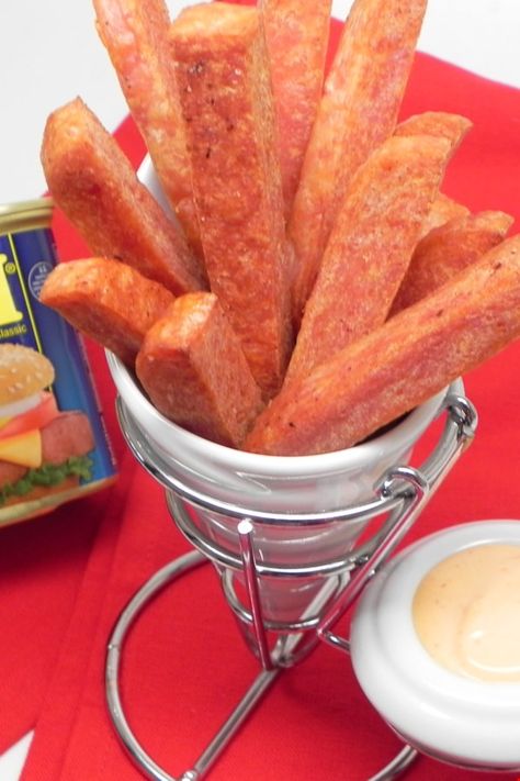 Air Fryer SPAM® Fries with Spicy Dipping Sauce | "SPAM® is not something I eat often but when I do, I like it extra crispy. I found a can in the pantry and decided to give it a go in the air fryer." #airfryer #airfryerrecipes #dinnerideas Air Fryer Spam, Spicy Dipping Sauce Recipes, Spam Fries, Sriracha Dipping Sauce, Hearty Breakfast Recipes, Spam Recipes, Yummy Fries, Spicy Dipping Sauce, Dipping Sauces Recipes