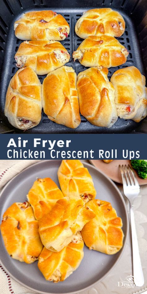 Easy to make Air Fryer Chicken Crescent Roll Ups are a family favorite recipe made in about 20 minutes. Filled with a cream cheese chicken mixture loaded with flavor. Easy to make in the Air Fryer. Perfect for Dinner, Appetizers, or an afternoon snack. #airfryerrecipes #airfryerchickencrescentrollups #airfryerchickenrollups #airfryerrecipe #easyairfryer #cosoriturboblaze Air Fryer Pinwheels, Pillsbury Crescent Recipes Air Fryer, Easy Chicken Roll Ups Crescent, Air Fryer Crescent Rolls, Cresent Roll Recipes Air Fryer, Crescent Roll Pizza Rolls Air Fryer, Cresent Rolls In The Air Fryer, Crescent Roll Ups, Filled Crescent Rolls