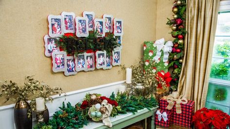 DIY Santa Photo Display Santa Photo Display Ideas, Displaying Santa Pictures, Santa Picture Display Ideas, Display Santa Photos, Home And Family Crafts, Santa Pics, Painted Wood Letters, Christmas Village Lights, Irish Food