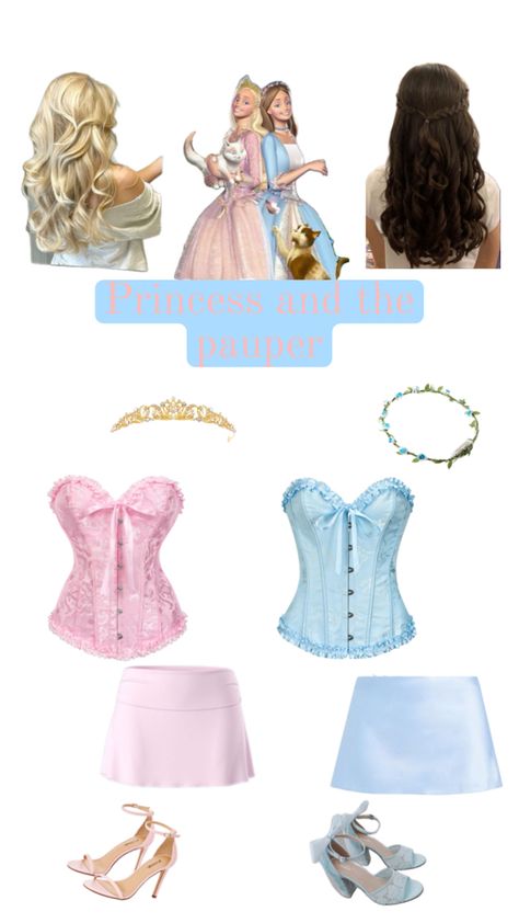 Barbie’s Princess and the pauper inspired Halloween fit 🦋🎀👑 Princess And The Popstar Costume, Princess And The Pauper Costume, Cute Group Halloween Costumes, Princess And The Pauper, Duo Halloween Costumes, Barbie Theme, Elf Costume, Princess Costume, Nick Jr