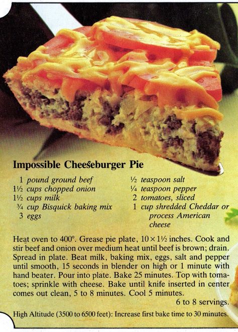 Cheeseburger Pie Bisquick, Bisquick Recipes Dinner, Bisquick Mix Recipe, Impossible Cheeseburger Pie, Impossible Cheeseburger, Impossible Pie, Cheeseburger Pie, Bisquick Recipes, Amish Recipes