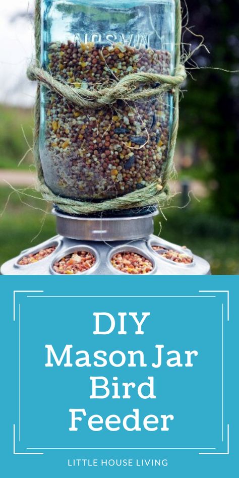 Mason Jar Bird Feeders Diy, Mason Jar Bird Feeders, Homemade Bird Feeders, Diy Rustic Decor, Blue Mason Jars, Diy Bird Feeder, Diy Birds, Mason Jar Gifts, Crafts For Boys