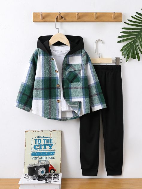 Boys Winter Clothes, Baby Boy Tops, Kids Dress Wear, Boys Plaid, Kids Fashion Clothes, Hooded Shirt, Toddler Boy Outfits, Long Sleeve Plaid, Plaid Print