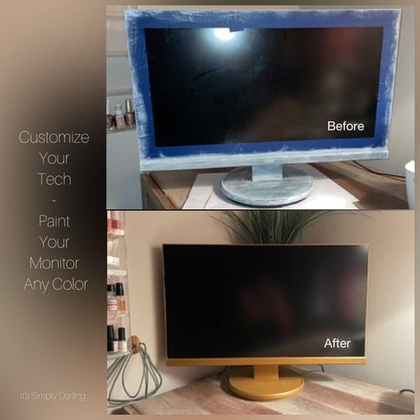 How to Paint Your Computer Monitor: A Step-by-Step Guide Computer Monitor Frame, Gold Acrylic Paint, Tech Aesthetic, Diy Tech, Painted Desk, Winter Project, Learn How To Paint, White Acrylic Paint, Happy Paintings