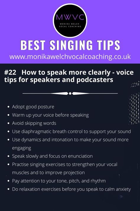 Singing tips - how to speak more clearly - voice tips for speakers and podcasters|#howtosingbettertipsexercises, #startlearningsinging, #learnsingingathome, #vocallessons,#learnhowtosing How To Speak Clearly Tips, Singing Tips Beginner, Vocal Exercises Singing, How To Look Confident, Songwriting Tips, Songwriting Prompts, Writing Songs Inspiration, Vocal Warmups, Speak Clearly