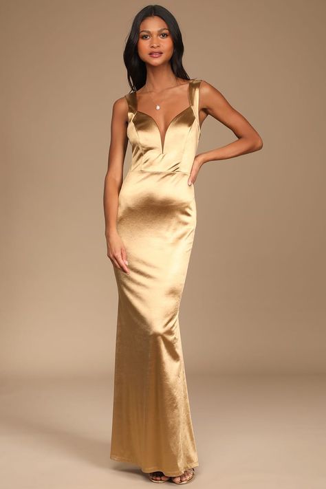 Gold Satin Mermaid Dress, Gold Dress Long Classy, Gold Long Dress, Mermaid Maxi Skirt, Prom Dress Couture, Inexpensive Prom Dresses, Gold Formal Dress, Mermaid Maxi Dress, Evening Gala