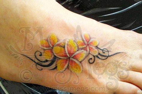 Image detail for -Frangipani Tribal Foot Tattoo - Miss Megs Custom Tattoos Frangipani Tattoo Designs, Fiori Frangipani, Tropisches Tattoo, Plumeria Flower Tattoos, Frangipani Tattoo, Tropical Flower Tattoos, Hawaiian Flower Tattoos, Plumeria Tattoo, Yellow Plumeria