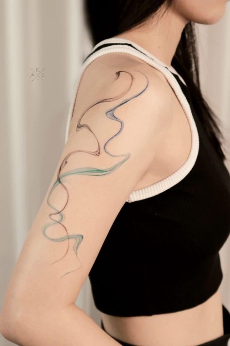 Smokey Abstract Tattoo, Tattoo Abstract, Small Dragon Tattoos, Shoulder Blade Tattoo, Brush Tattoo, Abstract Tattoo Designs, Peonies Tattoo, Modern Tattoos, Collar Bone Tattoo